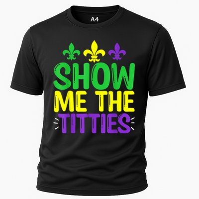 Show Me The Titties Funny Mardi Gras Tee Meme Cooling Performance Crew T-Shirt