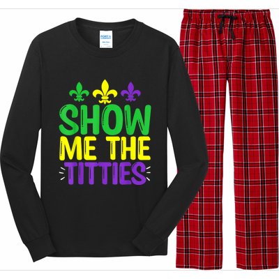 Show Me The Titties Funny Mardi Gras Tee Meme Long Sleeve Pajama Set