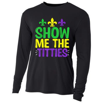 Show Me The Titties Funny Mardi Gras Tee Meme Cooling Performance Long Sleeve Crew