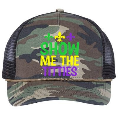 Show Me The Titties Funny Mardi Gras Tee Meme Retro Rope Trucker Hat Cap