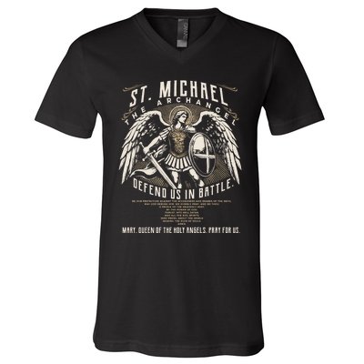 Saint Michael The Archangel Prayer Catholic Christian Pastor V-Neck T-Shirt