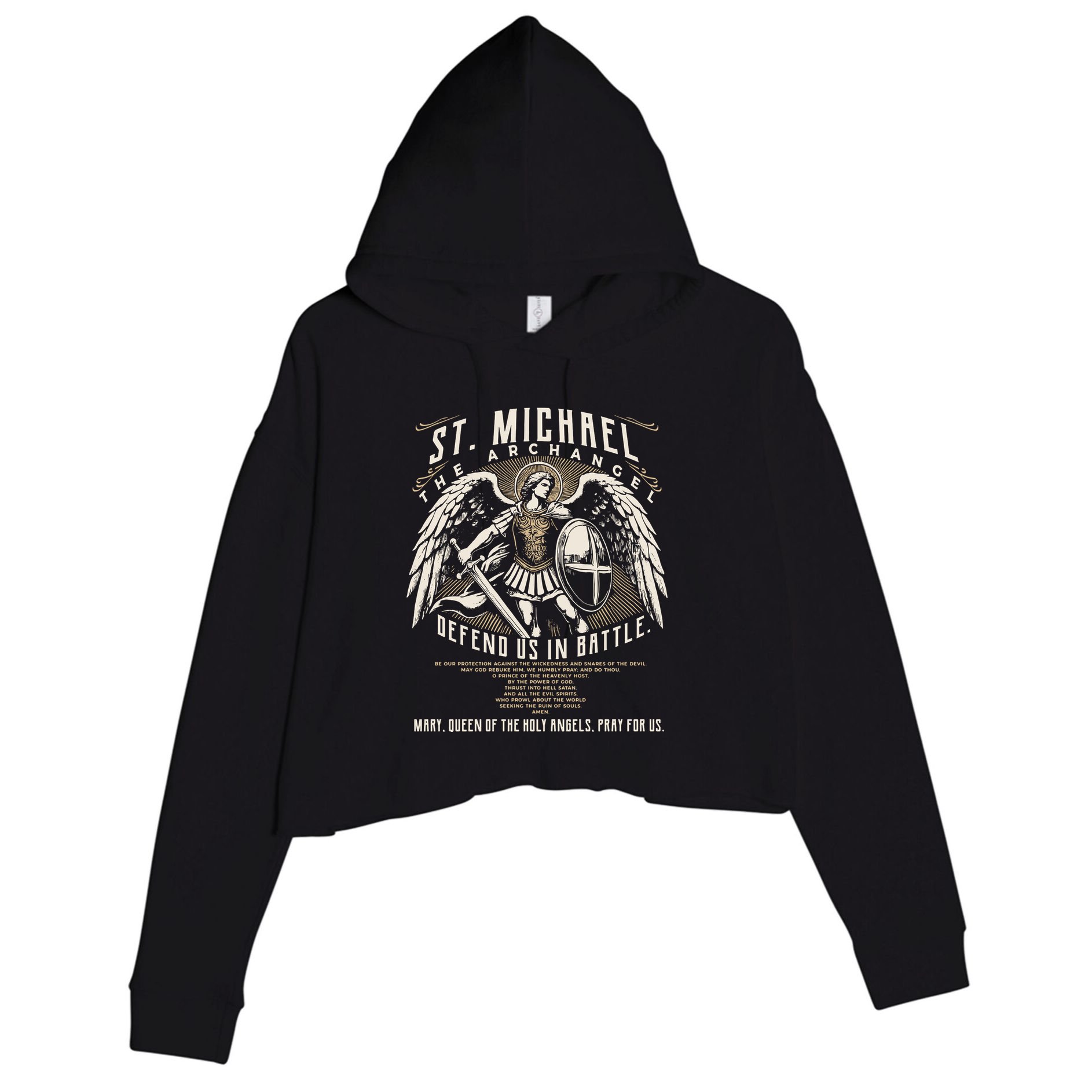 Saint Michael The Archangel Prayer Catholic Christian Pastor Crop Fleece Hoodie