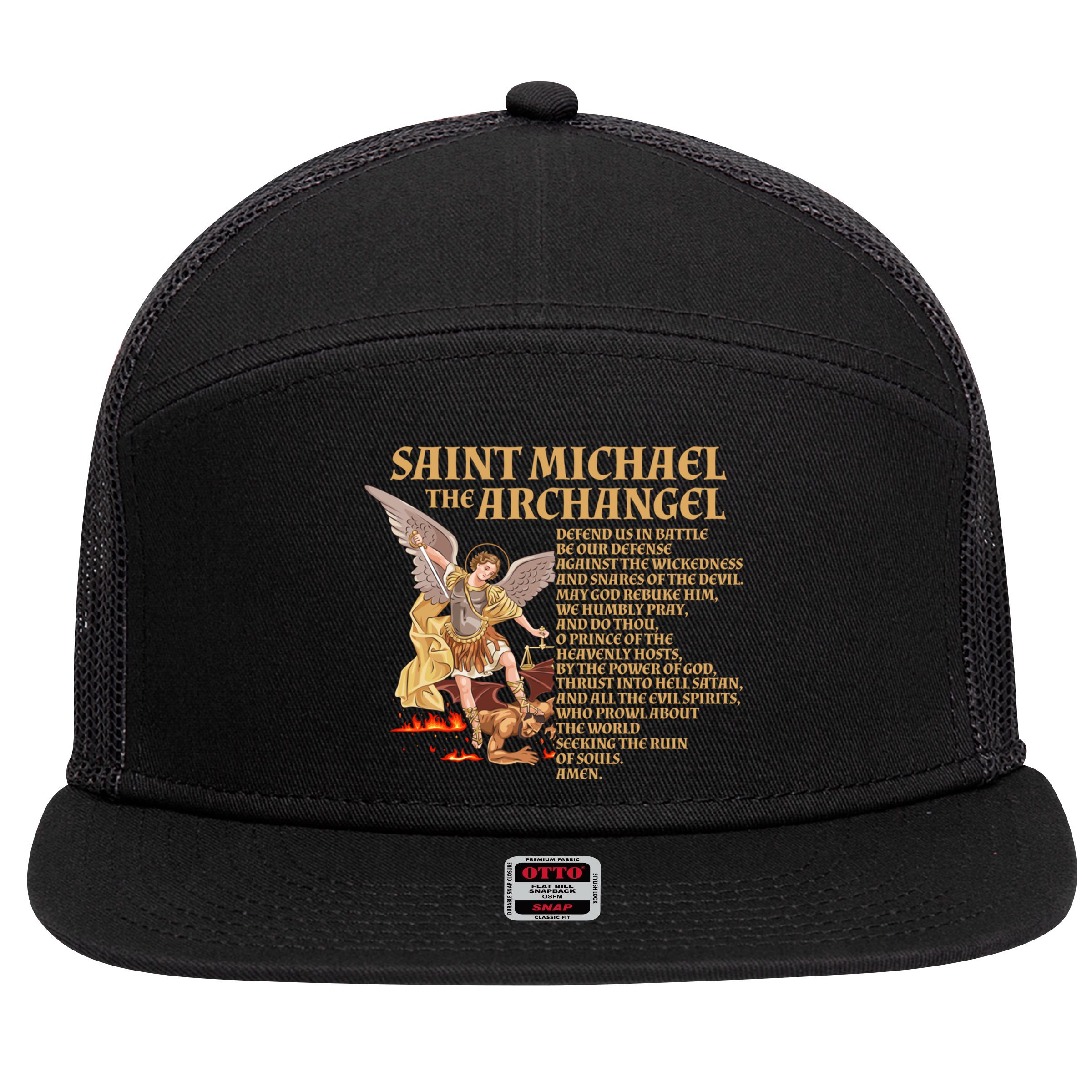 St Michael The Archangel Prayer Gift 7 Panel Mesh Trucker Snapback Hat
