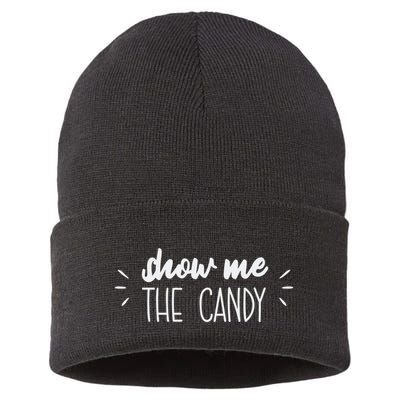 Show Me The Candy Funny Halloween Sustainable Knit Beanie