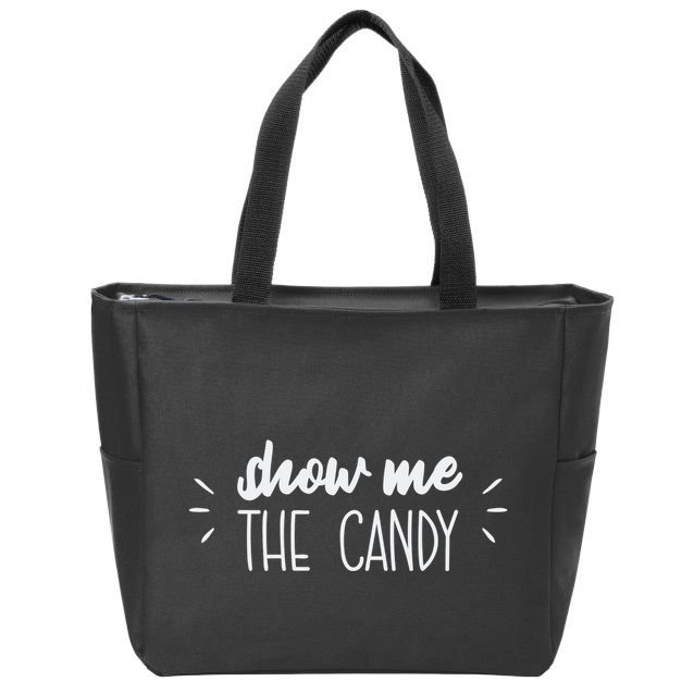 Show Me The Candy Funny Halloween Zip Tote Bag