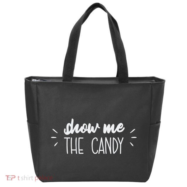 Show Me The Candy Funny Halloween Zip Tote Bag