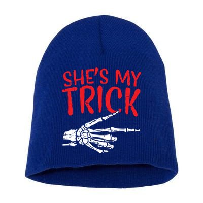 Shes My Trick Halloween Costume Skeleton Matching Couple Cute Gift Short Acrylic Beanie