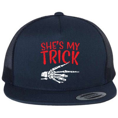 Shes My Trick Halloween Costume Skeleton Matching Couple Cute Gift Flat Bill Trucker Hat