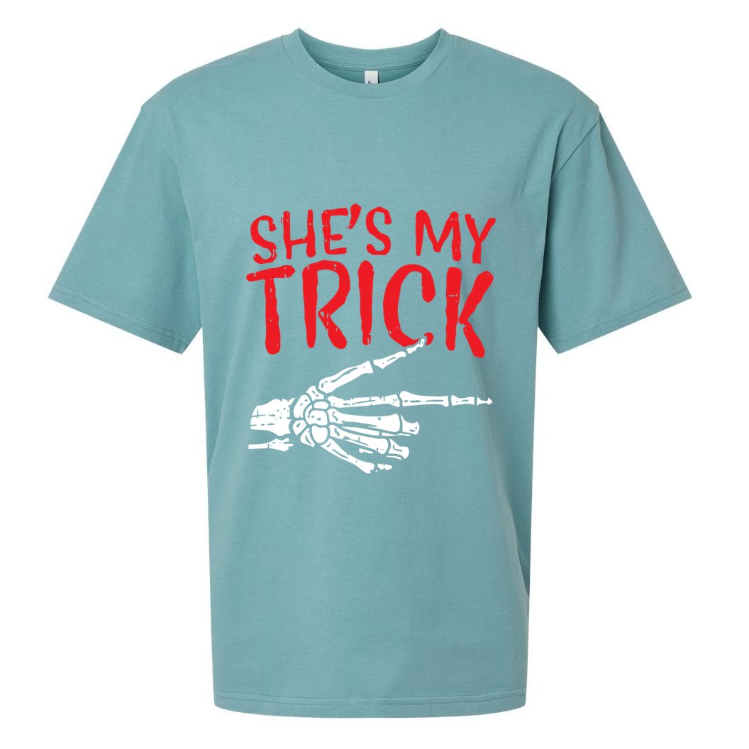 Shes My Trick Halloween Costume Skeleton Matching Couple Cute Gift Sueded Cloud Jersey T-Shirt