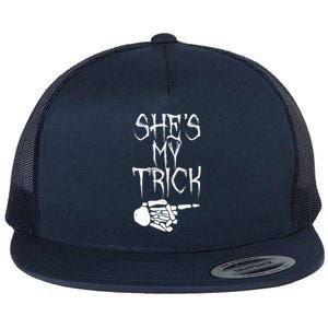 Shes My Trick Halloween Couples Matching Friend Costume Gift Flat Bill Trucker Hat