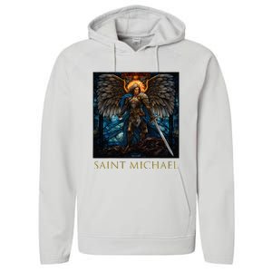 Saint Michael The Archangel Stained Glass Performance Fleece Hoodie