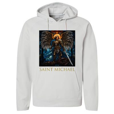 Saint Michael The Archangel Stained Glass Performance Fleece Hoodie