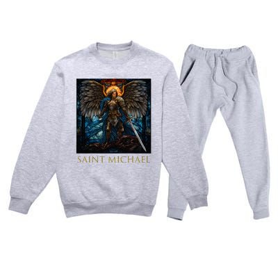 Saint Michael The Archangel Stained Glass Premium Crewneck Sweatsuit Set