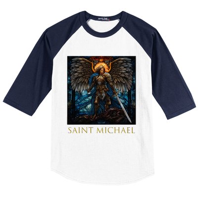 Saint Michael The Archangel Stained Glass Baseball Sleeve Shirt