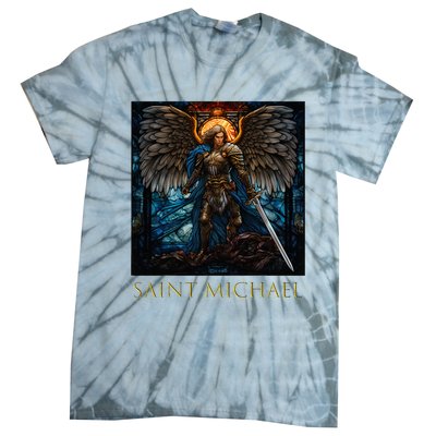 Saint Michael The Archangel Stained Glass Tie-Dye T-Shirt