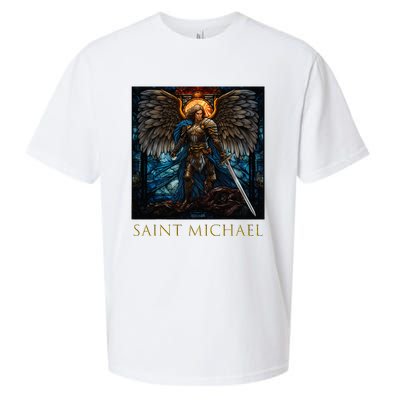 Saint Michael The Archangel Stained Glass Sueded Cloud Jersey T-Shirt