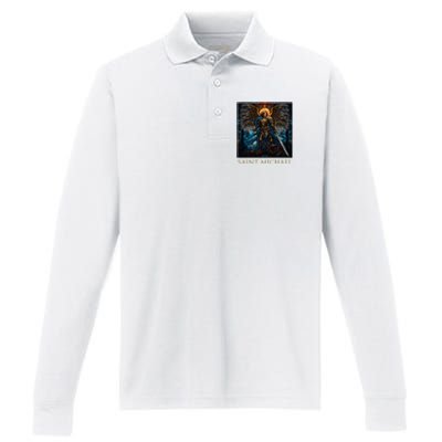 Saint Michael The Archangel Stained Glass Performance Long Sleeve Polo