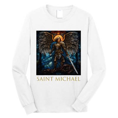 Saint Michael The Archangel Stained Glass Long Sleeve Shirt