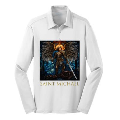 Saint Michael The Archangel Stained Glass Silk Touch Performance Long Sleeve Polo