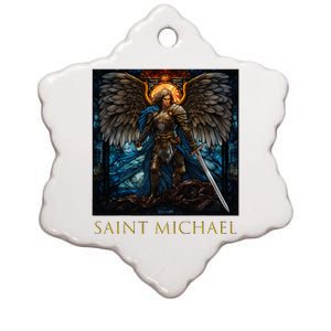 Saint Michael The Archangel Stained Glass Ceramic Star Ornament