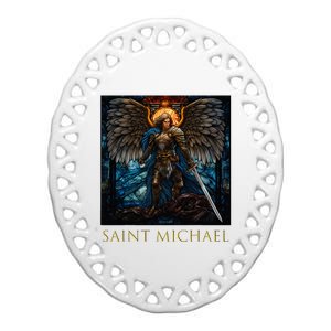 Saint Michael The Archangel Stained Glass Ceramic Oval Ornament