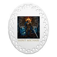 Saint Michael The Archangel Stained Glass Ceramic Oval Ornament