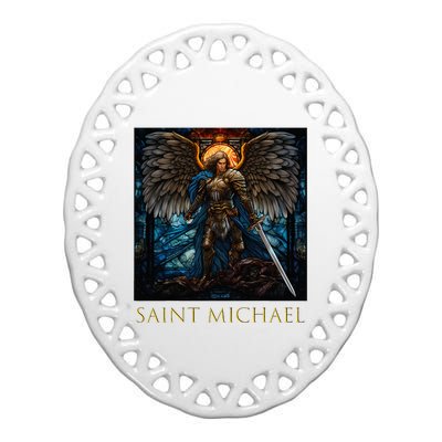 Saint Michael The Archangel Stained Glass Ceramic Oval Ornament