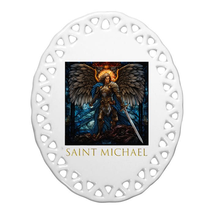 Saint Michael The Archangel Stained Glass Ceramic Oval Ornament