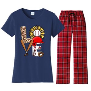 Softball Mom T Shirts, Love Soccer Leopard Sunflower Sports Ball Valentine Day Women's Flannel Pajama Set