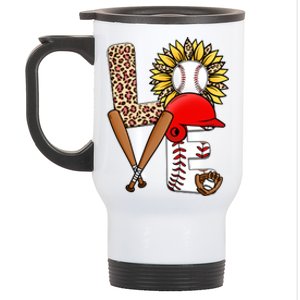 Softball Mom T Shirts, Love Soccer Leopard Sunflower Sports Ball Valentine Day Stainless Steel Travel Mug