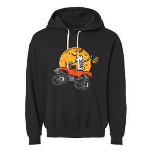 Skeleton Monster Truck Moon Candy Halloween Garment-Dyed Fleece Hoodie