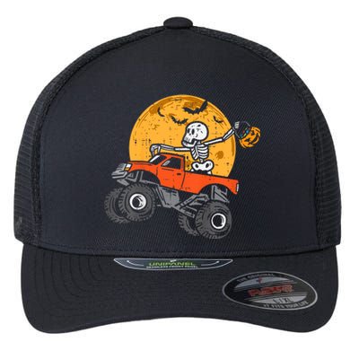 Skeleton Monster Truck Moon Candy Halloween Flexfit Unipanel Trucker Cap