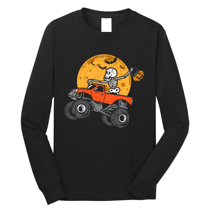 Skeleton Monster Truck Moon Candy Halloween Long Sleeve Shirt