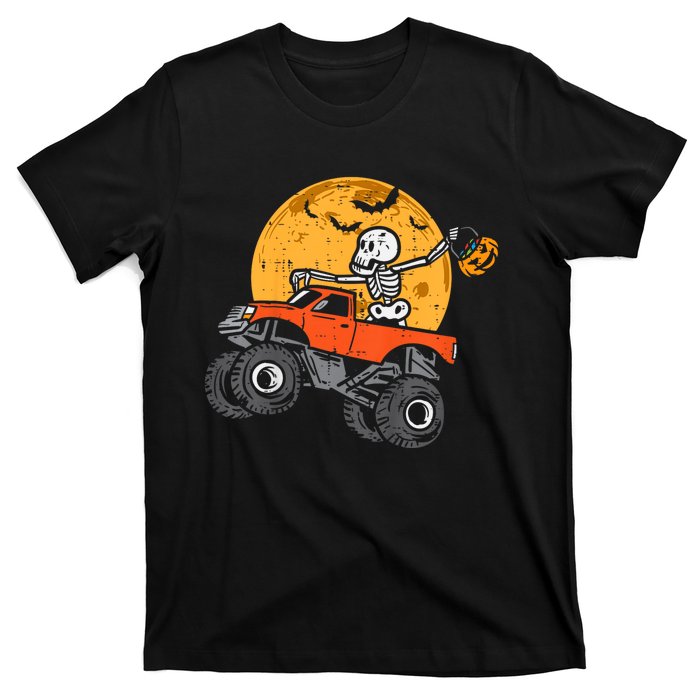 Skeleton Monster Truck Moon Candy Halloween T-Shirt