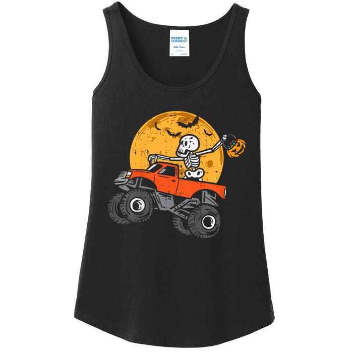 Skeleton Monster Truck Moon Candy Halloween Ladies Essential Tank