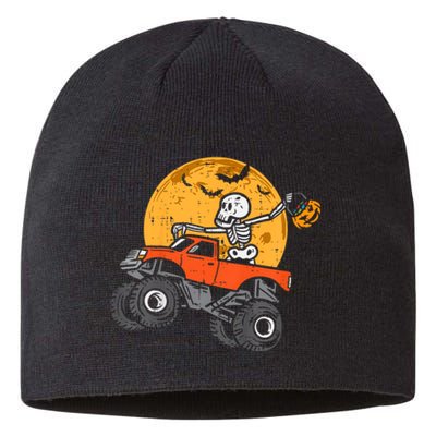 Skeleton Monster Truck Moon Candy Halloween Sustainable Beanie