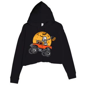 Skeleton Monster Truck Moon Candy Halloween Crop Fleece Hoodie