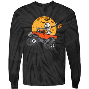 Skeleton Monster Truck Moon Candy Halloween Tie-Dye Long Sleeve Shirt