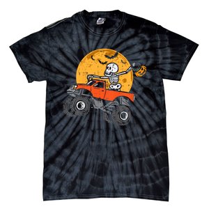 Skeleton Monster Truck Moon Candy Halloween Tie-Dye T-Shirt