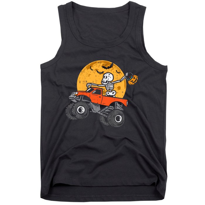 Skeleton Monster Truck Moon Candy Halloween Tank Top