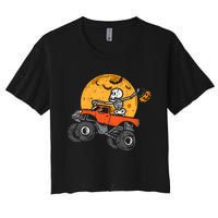 Skeleton Monster Truck Moon Candy Halloween Women's Crop Top Tee