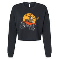 Skeleton Monster Truck Moon Candy Halloween Cropped Pullover Crew