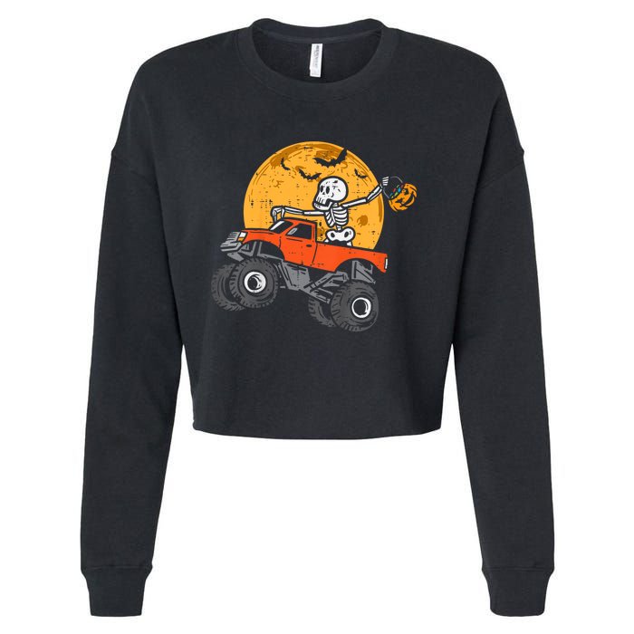 Skeleton Monster Truck Moon Candy Halloween Cropped Pullover Crew