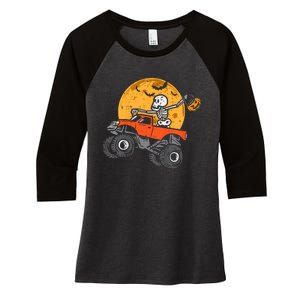 Skeleton Monster Truck Moon Candy Halloween Women's Tri-Blend 3/4-Sleeve Raglan Shirt