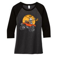 Skeleton Monster Truck Moon Candy Halloween Women's Tri-Blend 3/4-Sleeve Raglan Shirt