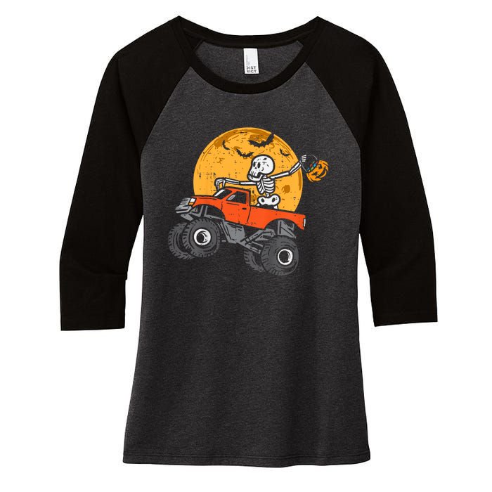 Skeleton Monster Truck Moon Candy Halloween Women's Tri-Blend 3/4-Sleeve Raglan Shirt