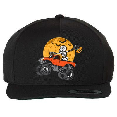 Skeleton Monster Truck Moon Candy Halloween Wool Snapback Cap