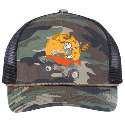 Skeleton Monster Truck Moon Candy Halloween Retro Rope Trucker Hat Cap