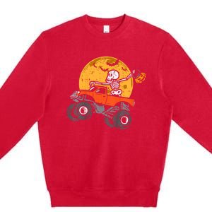 Skeleton Monster Truck Moon Candy Halloween Premium Crewneck Sweatshirt