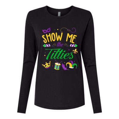 Show Me The Titties Funny Mardi Gras Womens Cotton Relaxed Long Sleeve T-Shirt